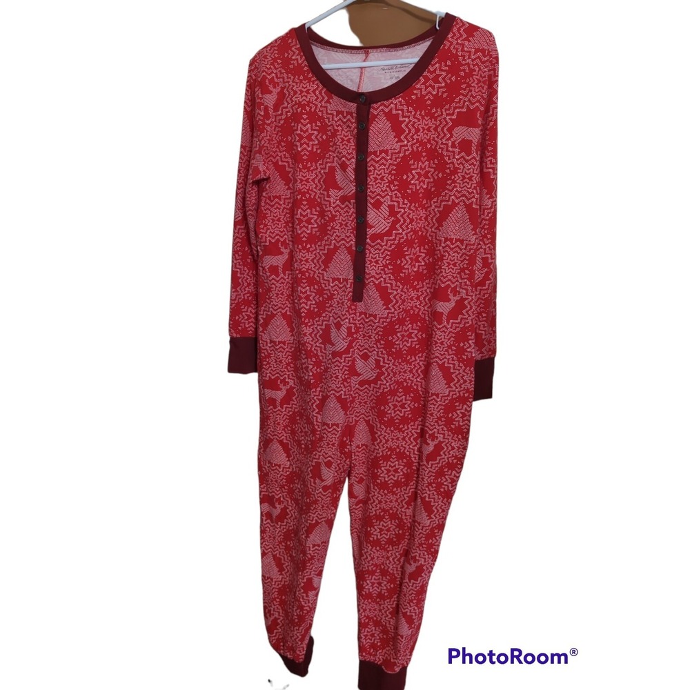 Womans L Hearth & hand with Magnolia 1 piece Pajamas red Christmas winter print